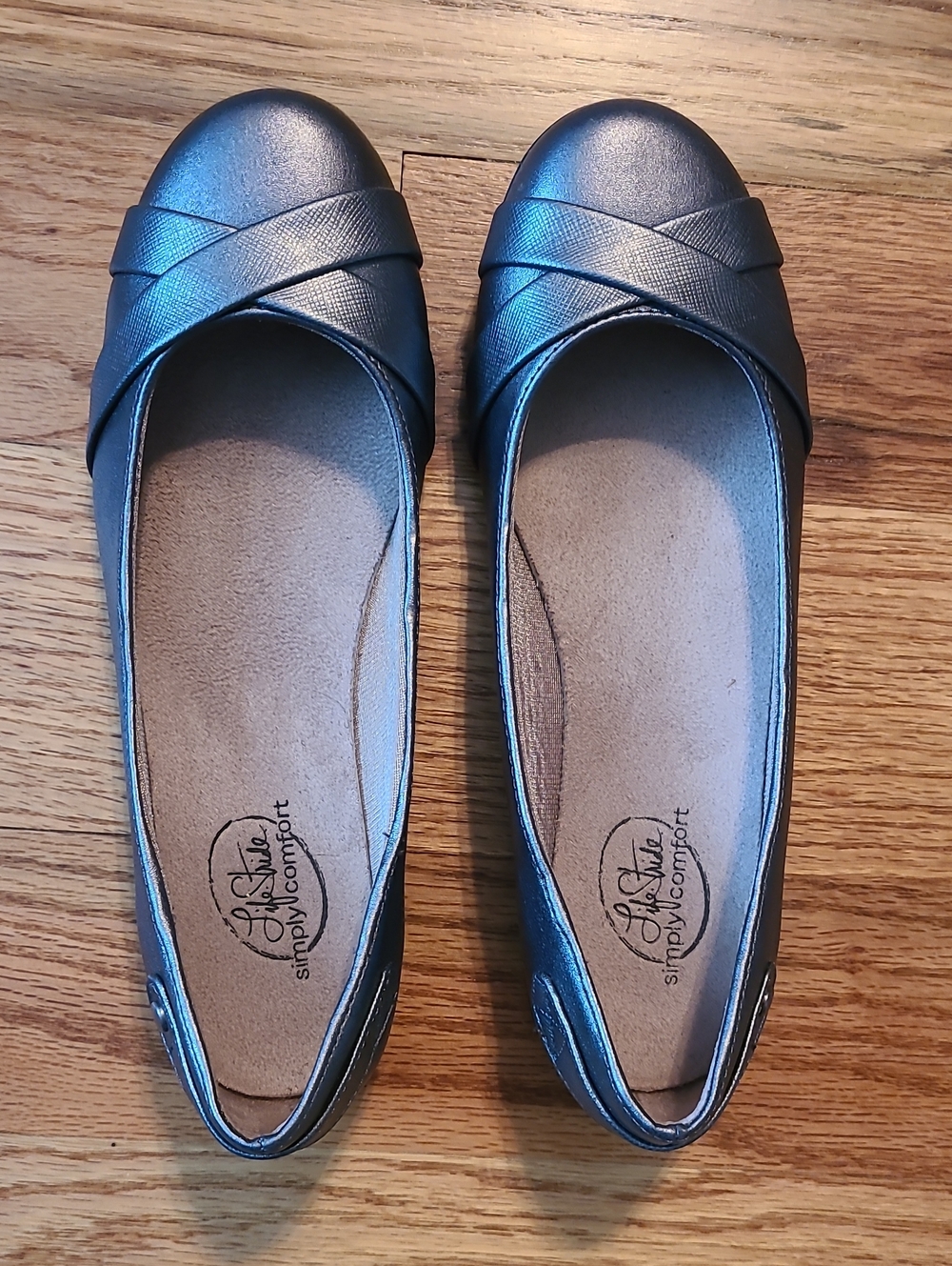 Life Stride Metallic Gunmetal Ballet Flats